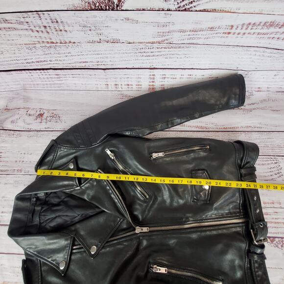 BLK DNM Black Leather Moto Biker Jacket Women's M Zip Bomber Coat Buckle Belted - Picture 15 of 16